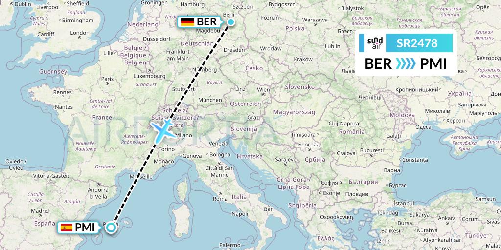 SR2478 SundAir Flight Map: Berlin to Palma de Mallorca