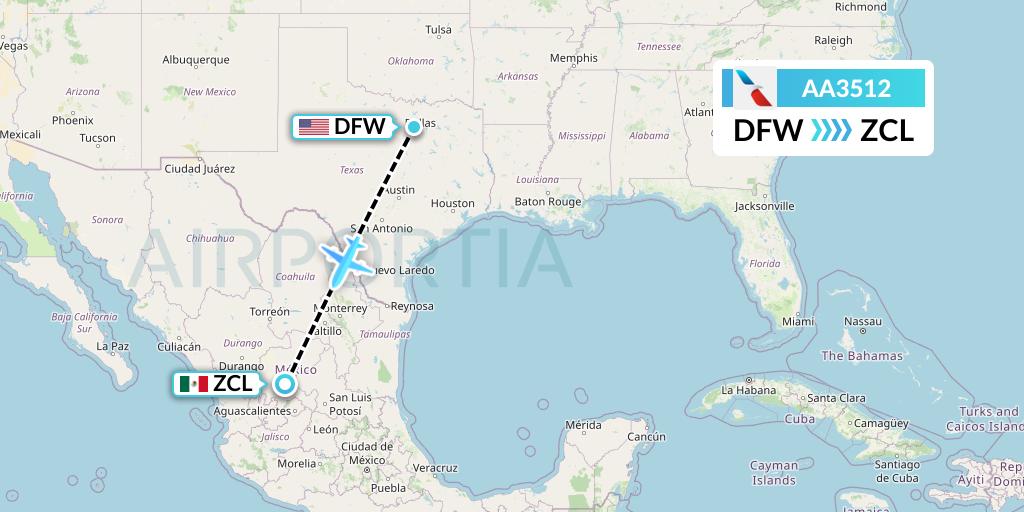 AA3512 American Airlines Flight Map: Dallas to Zacatecas