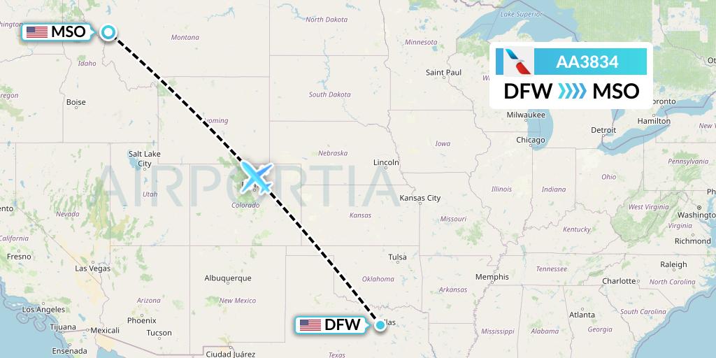 AA3834 American Airlines Flight Map: Dallas to Missoula