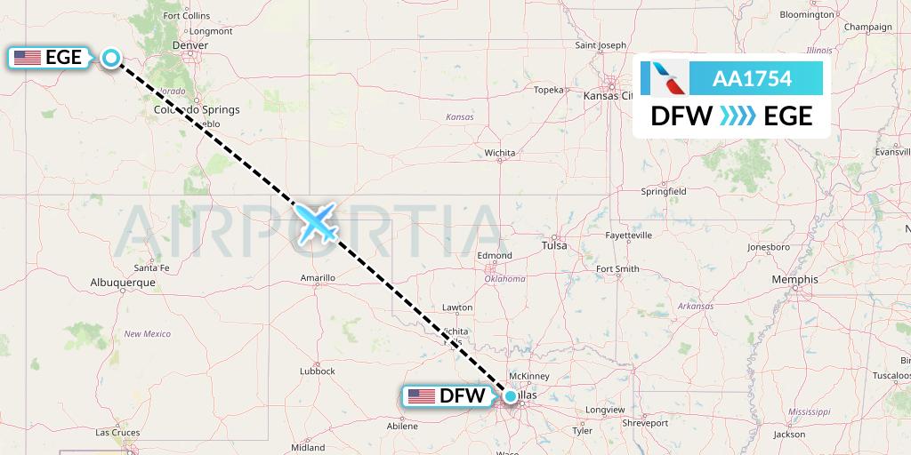 AA1754 American Airlines Flight Map: Dallas to Eagle