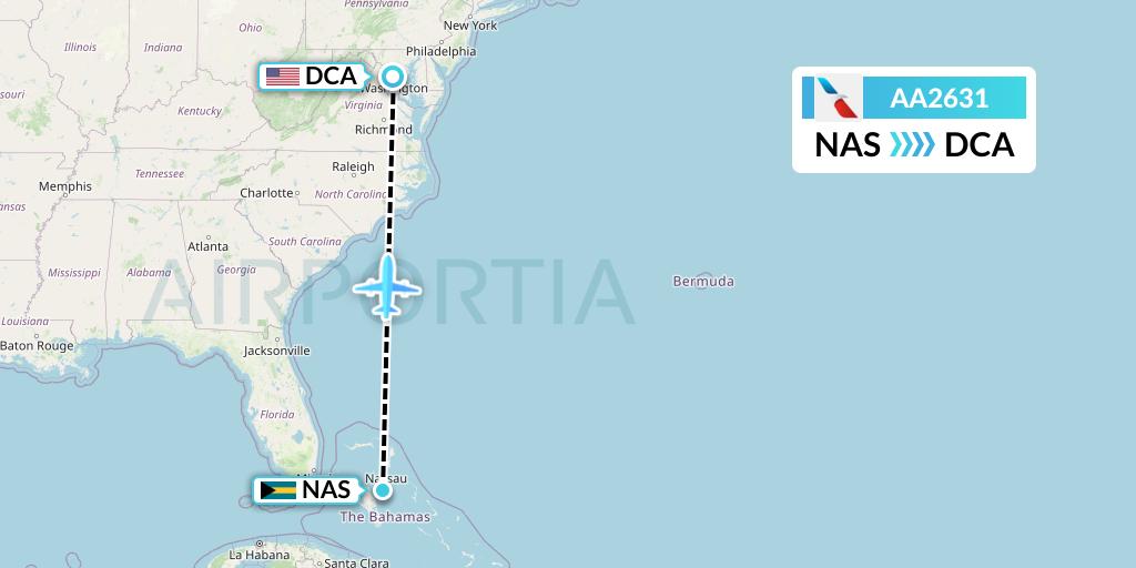 AA2631 American Airlines Flight Map: Nassau to Washington