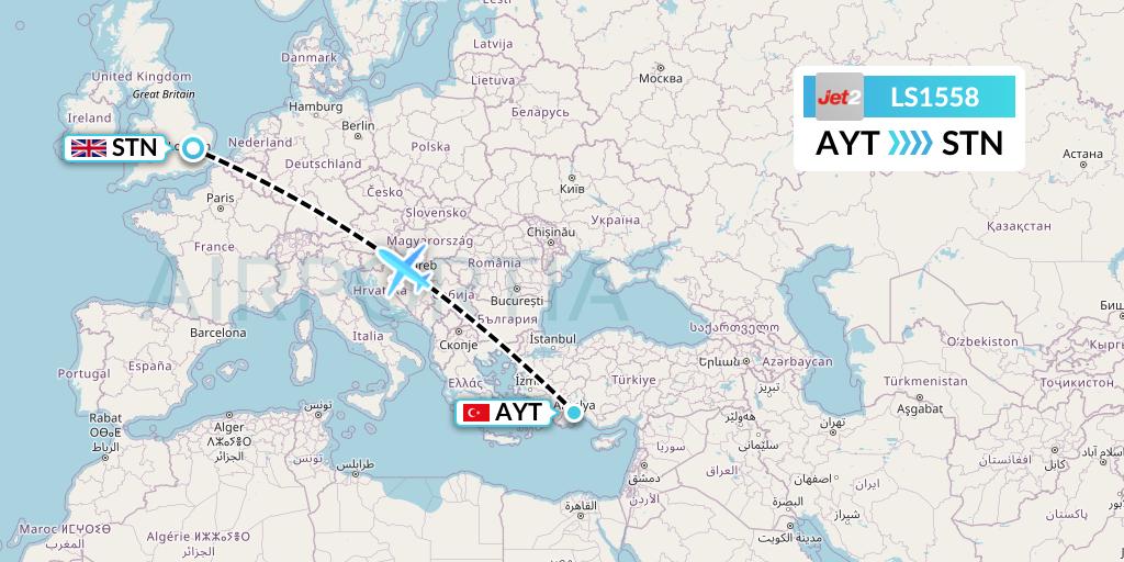 LS1558 Jet2 Flight Map: Antalya to London