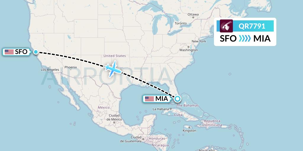 QR7791 Qatar Airways Flight Map: San Francisco to Miami