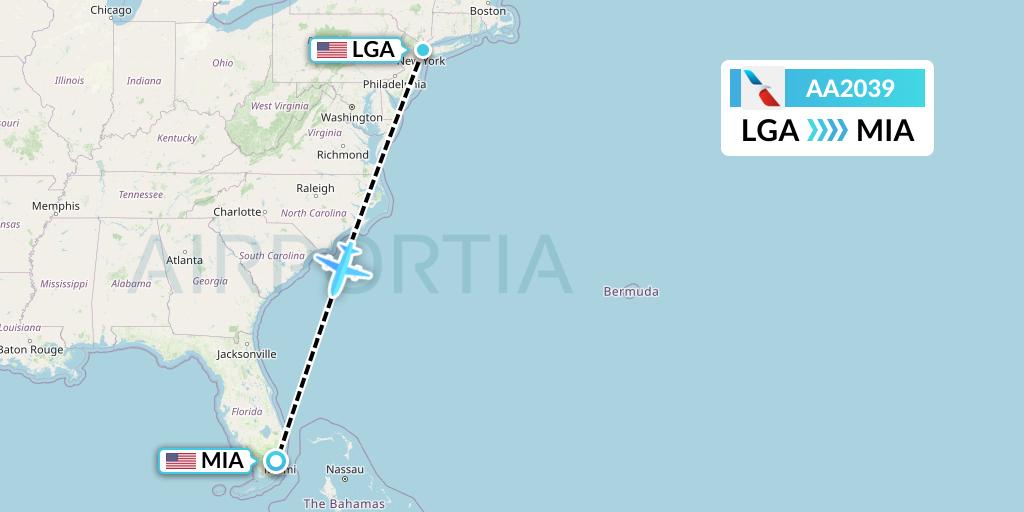 AA2039 American Airlines Flight Map: New York to Miami