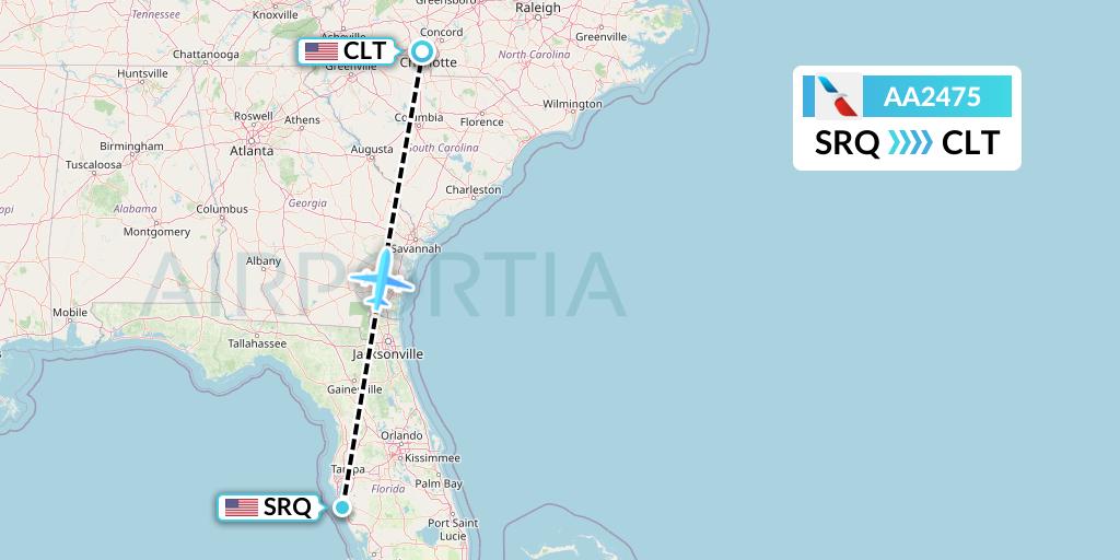 AA2475 American Airlines Flight Map: Sarasota to Charlotte