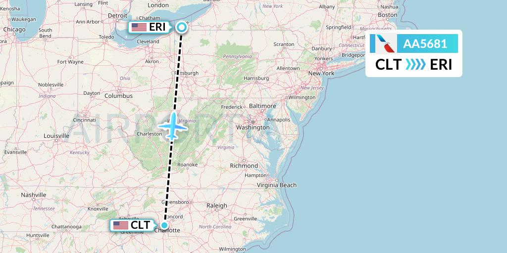 AA5681 American Airlines Flight Map: Charlotte to Erie