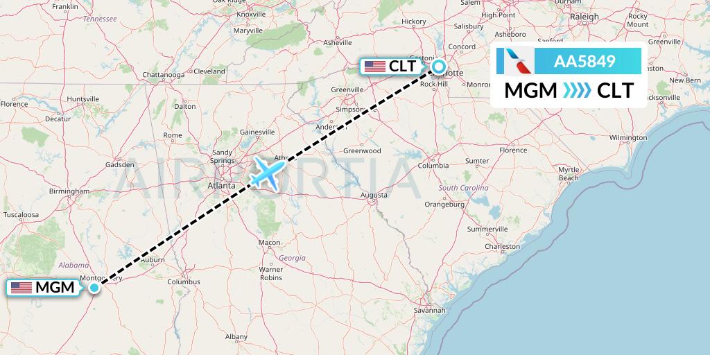 AA5849 American Airlines Flight Map: Montgomery to Charlotte