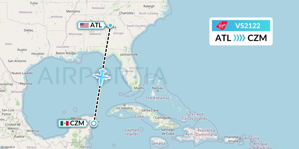VS2122 Virgin Atlantic Airways Flight Map: Atlanta to Cozumel