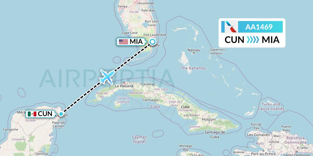 AA1469 American Airlines Flight Map: Cancun to Miami