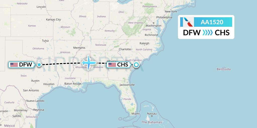 AA1520 American Airlines Flight Map: Dallas to Charleston