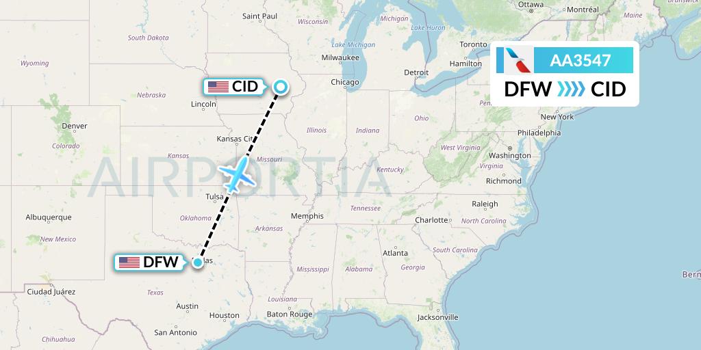 AA3547 American Airlines Flight Map: Dallas to Cedar Rapids