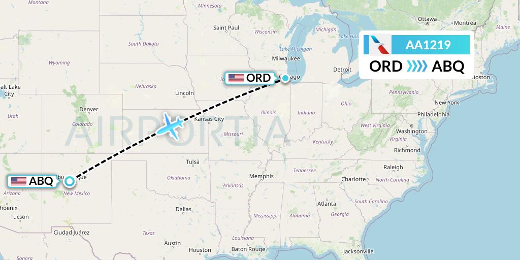 AA1219 American Airlines Flight Map: Chicago to Albuquerque