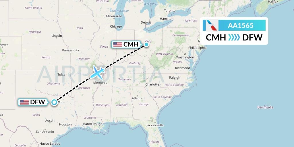 AA1565 American Airlines Flight Map: Columbus to Dallas