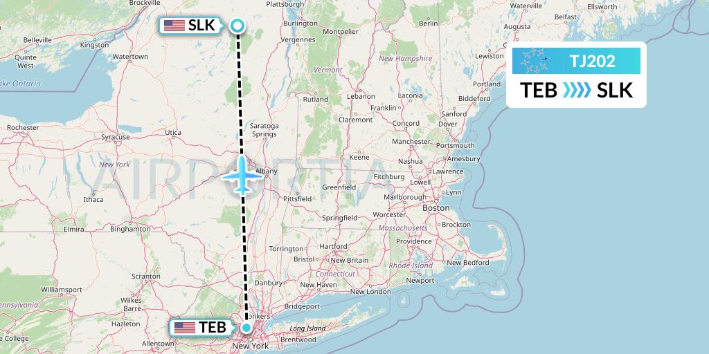 TJ202 Tradewind Aviation Flight Map: Teterboro to Saranac Lake