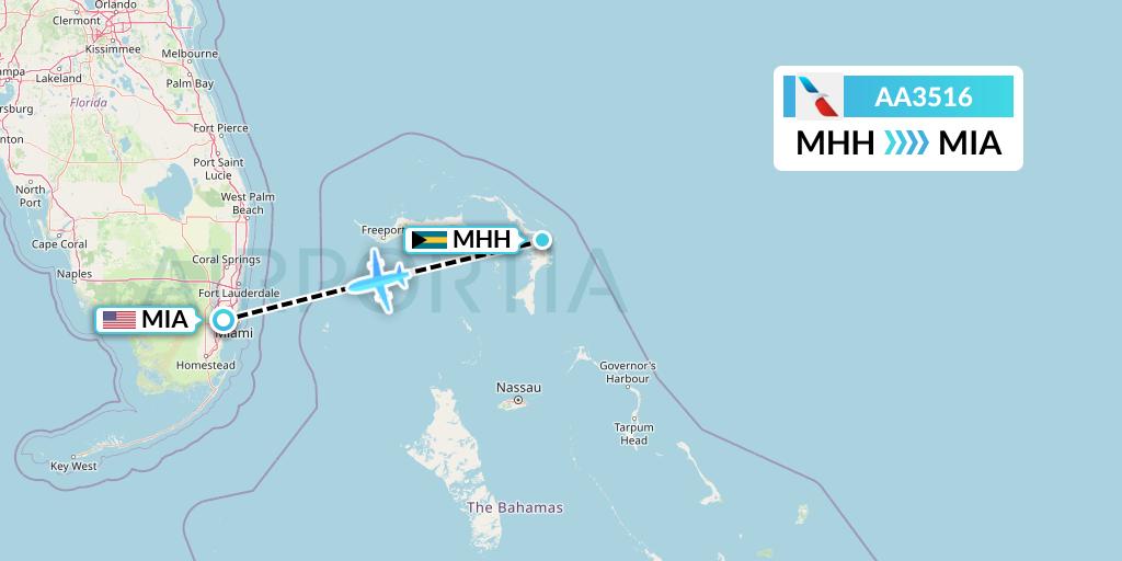 AA3516 American Airlines Flight Map: Marsh Harbour to Miami