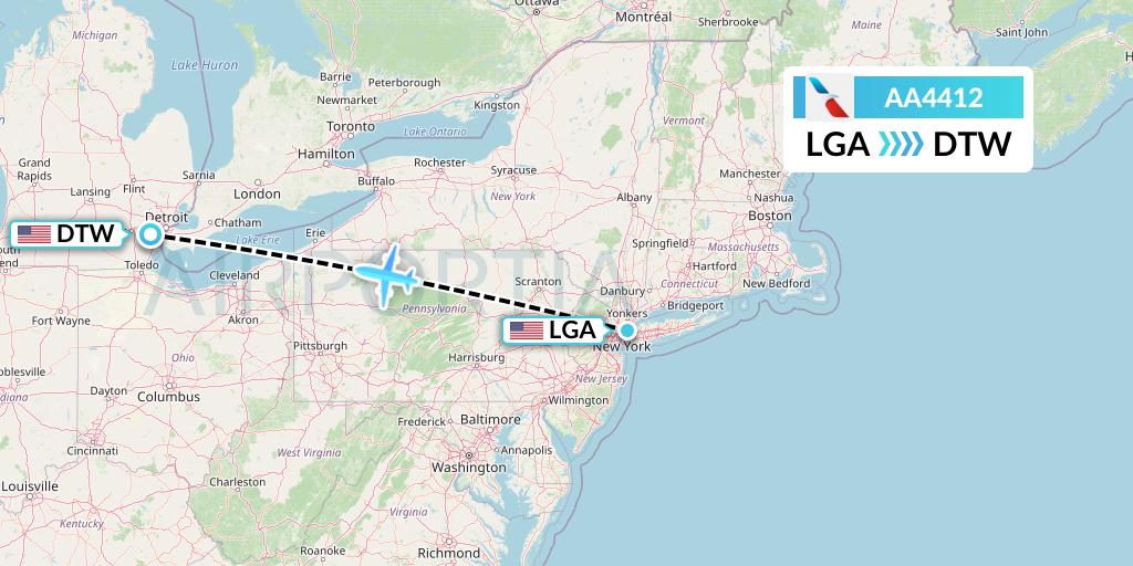 AA4412 American Airlines Flight Map: New York to Detroit