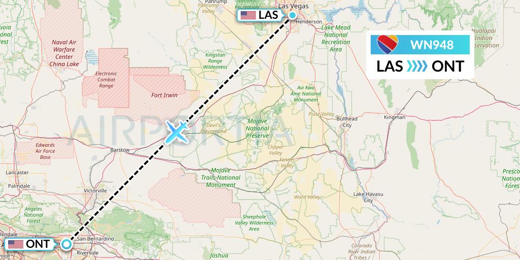 WN948 Southwest Airlines Flight Map: Las Vegas to Ontario