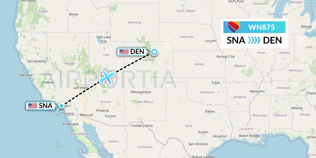 WN875 Southwest Airlines Flight Map: Orange County to Denver