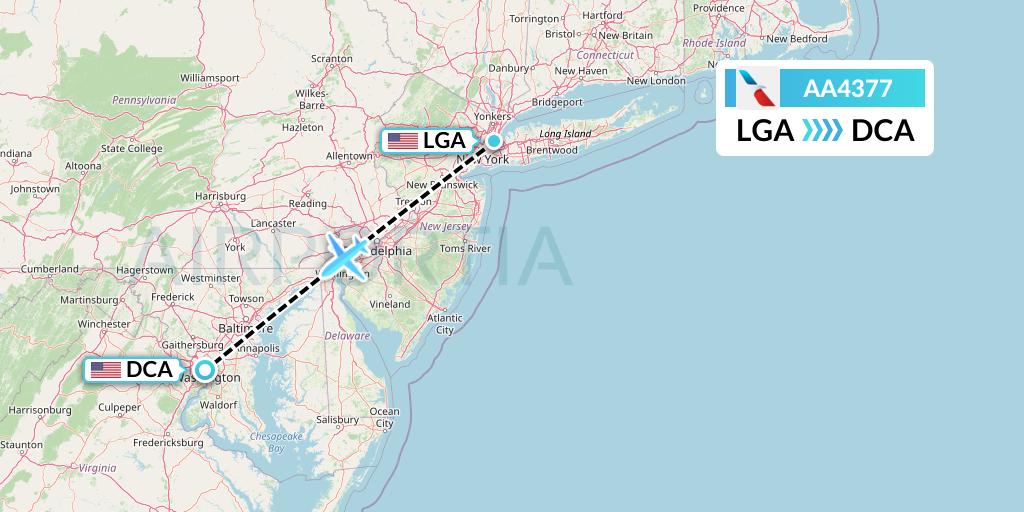 AA4377 American Airlines Flight Map: New York to Washington