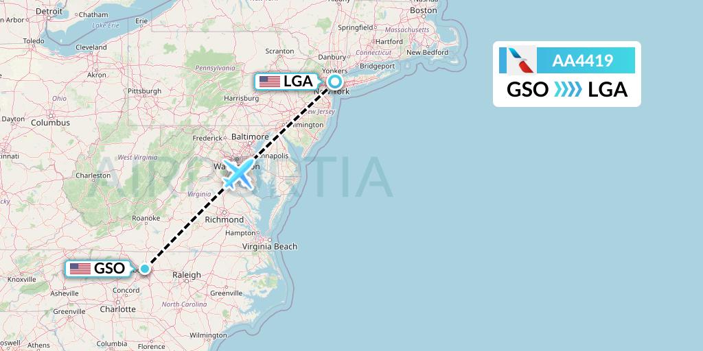 AA4419 American Airlines Flight Map: Greensboro to New York