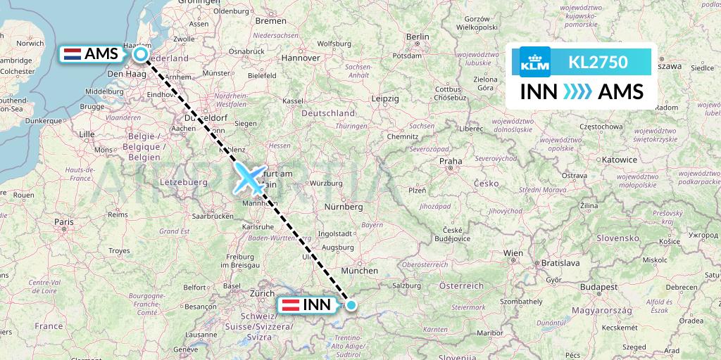KL2750 KLM Flight Map: Innsbruck to Amsterdam