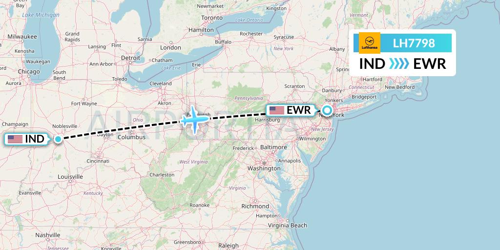 LH7798 Lufthansa Flight Map: Indianapolis to New York