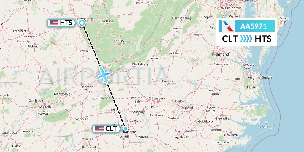 AA5971 American Airlines Flight Map: Charlotte to Huntington