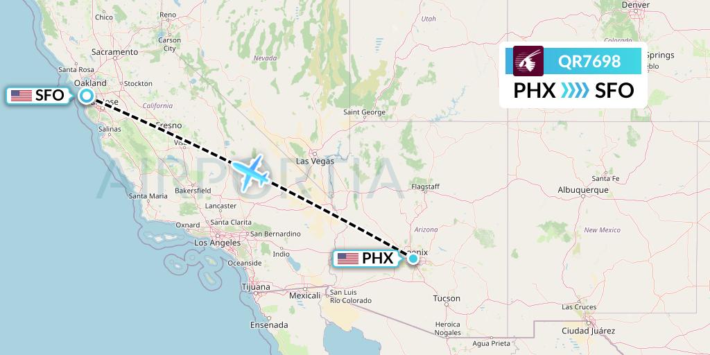 QR7698 Qatar Airways Flight Map: Phoenix to San Francisco