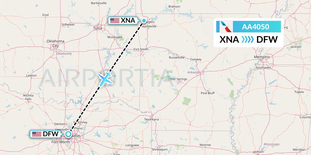 AA4050 American Airlines Flight Map: Bentonville to Dallas