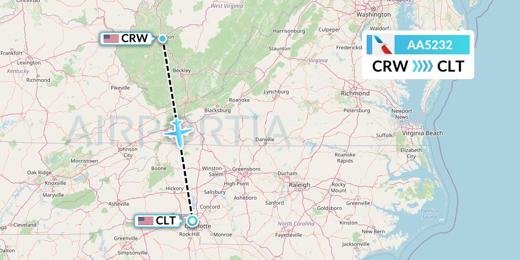 AA5232 American Airlines Flight Map: Charleston to Charlotte