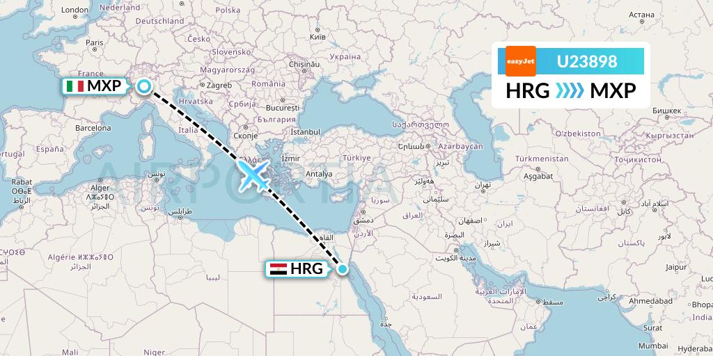 U23898 EasyJet Flight Map: Hurghada to Milan