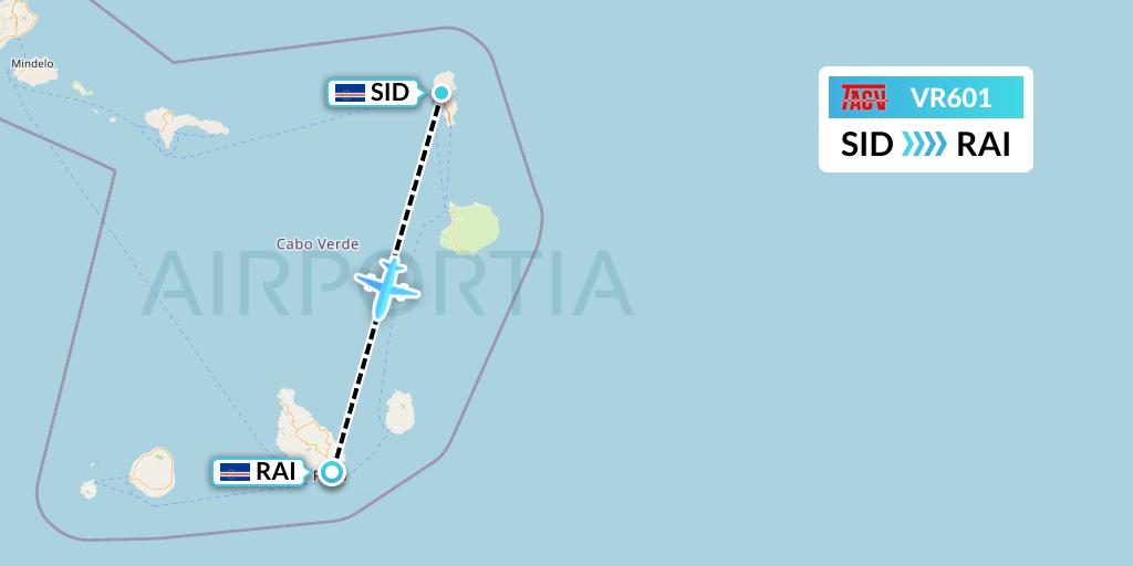 VR601 TACV Cape Verde Airlines Flight Map: Espargos to Praia