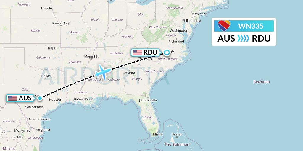 WN335 Southwest Airlines Flight Map: Austin to Raleigh-Durham