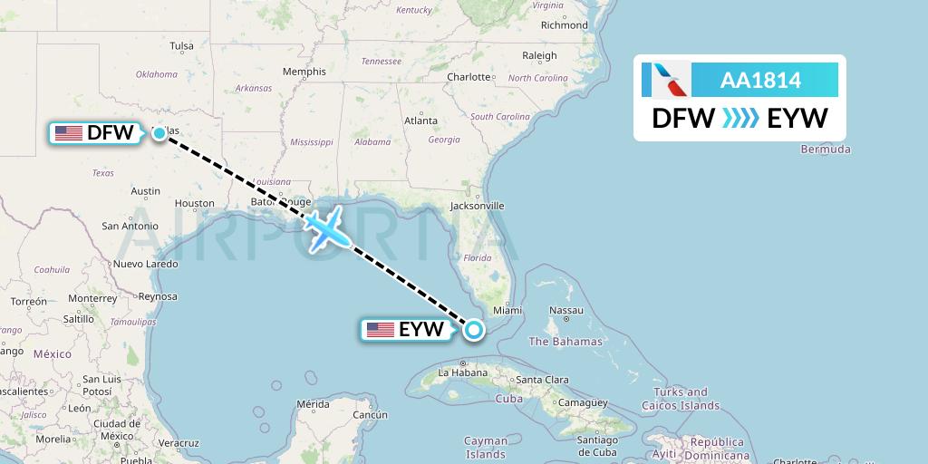 AA1814 American Airlines Flight Map: Dallas to Key West