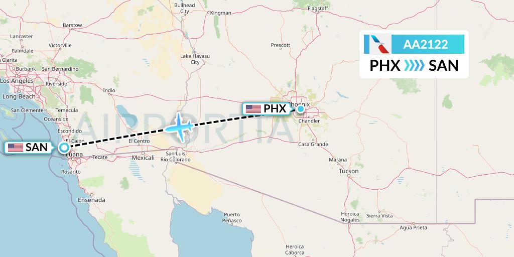 AA2122 American Airlines Flight Map: Phoenix to San Diego