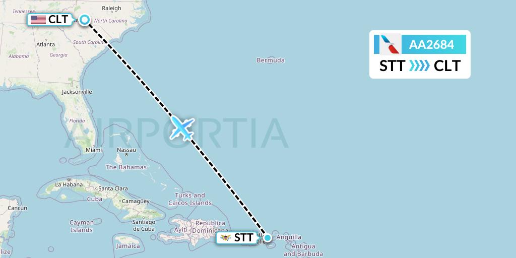 AA2684 American Airlines Flight Map: St. Thomas to Charlotte