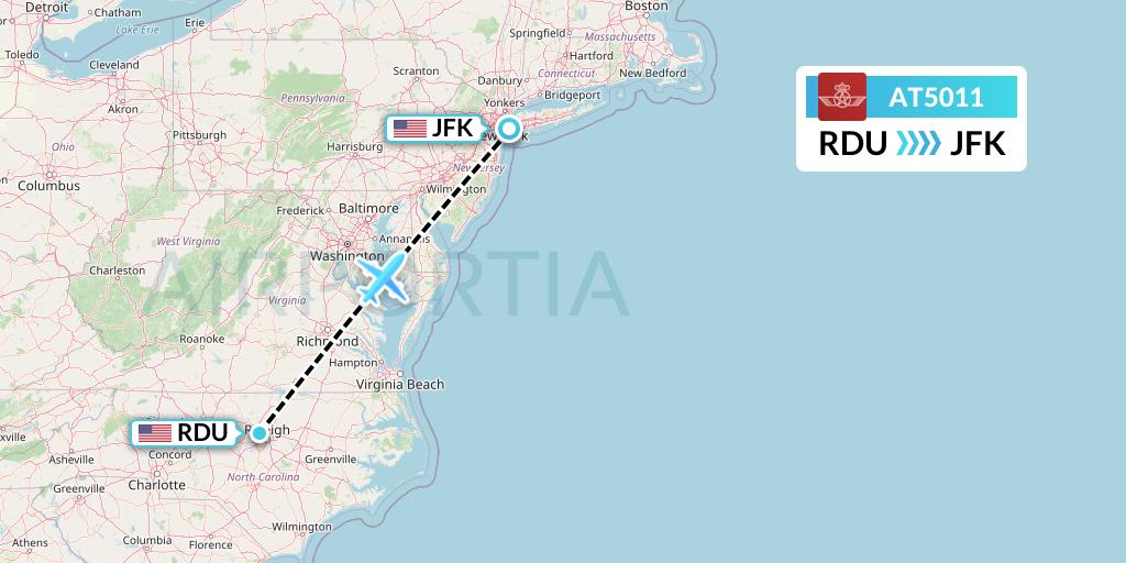 AT5011 Royal Air Maroc Flight Map: Raleigh-Durham to New York