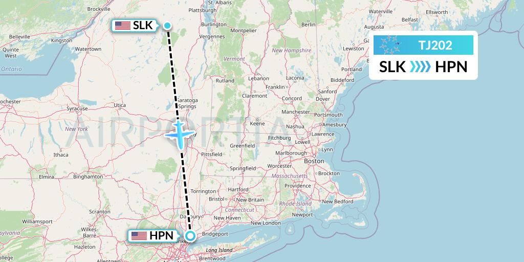TJ202 Tradewind Aviation Flight Map: Saranac Lake to White Plains