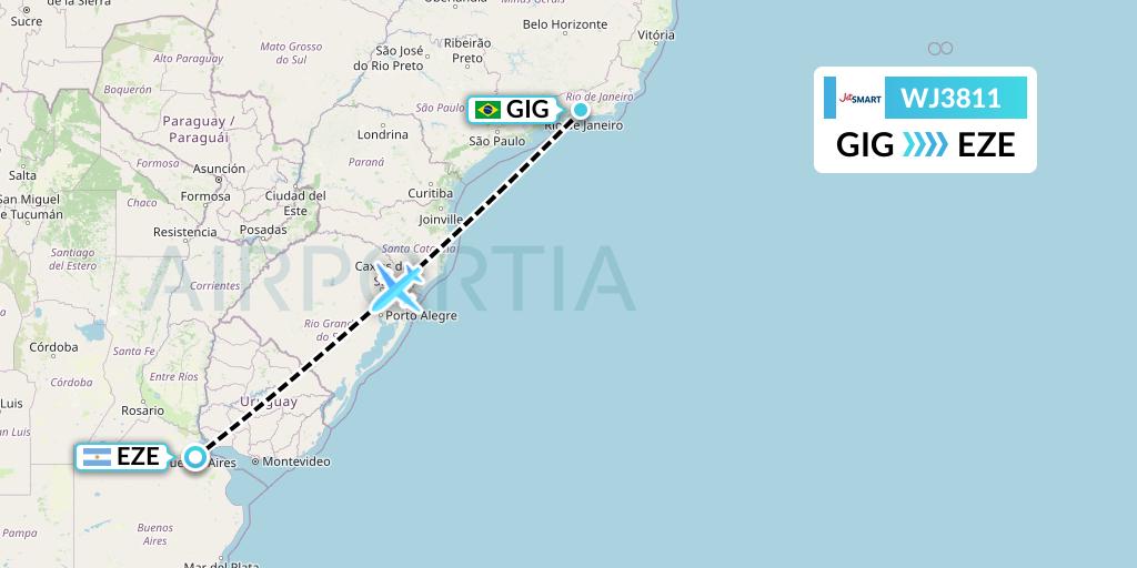WJ3811 Jetsmart Airlines Flight Map: Rio de Janeiro to Buenos Aires