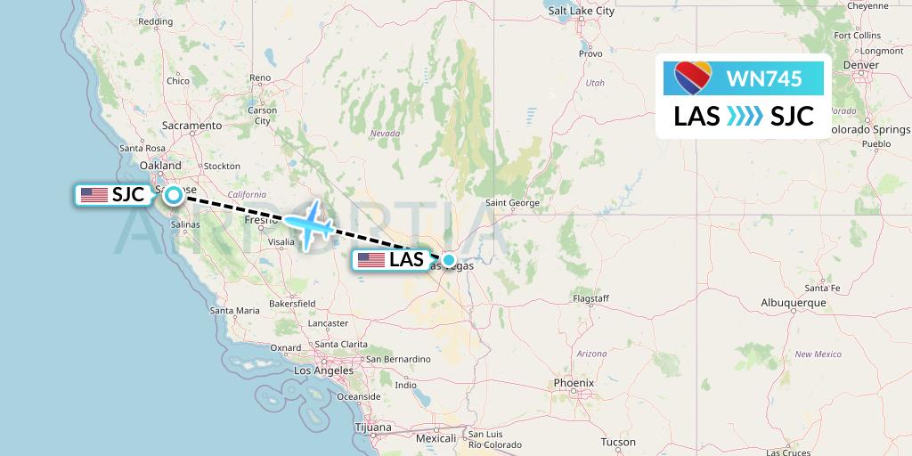 WN745 Southwest Airlines Flight Map: Las Vegas to San Jose