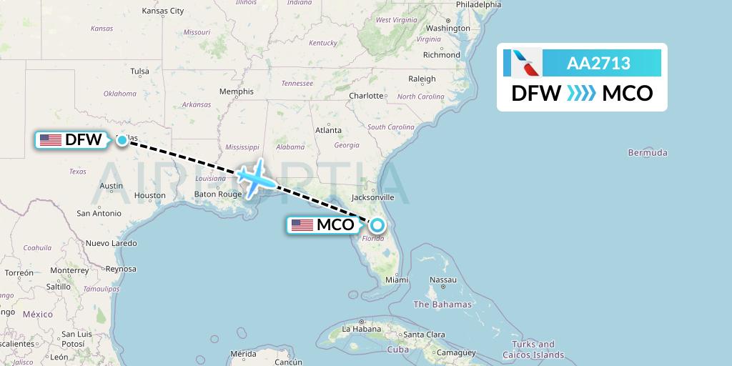 AA2713 American Airlines Flight Map: Dallas to Orlando