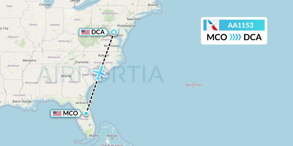 AA1153 American Airlines Flight Map: Orlando to Washington
