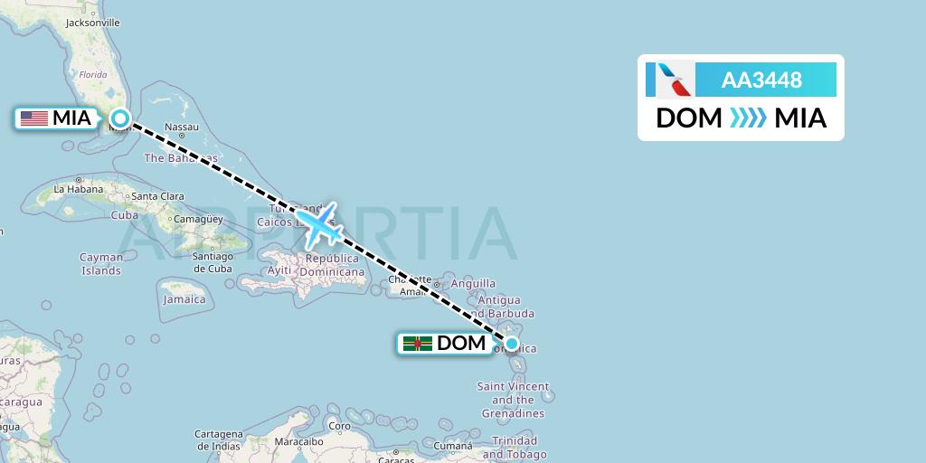 AA3448 American Airlines Flight Map: Dominica to Miami