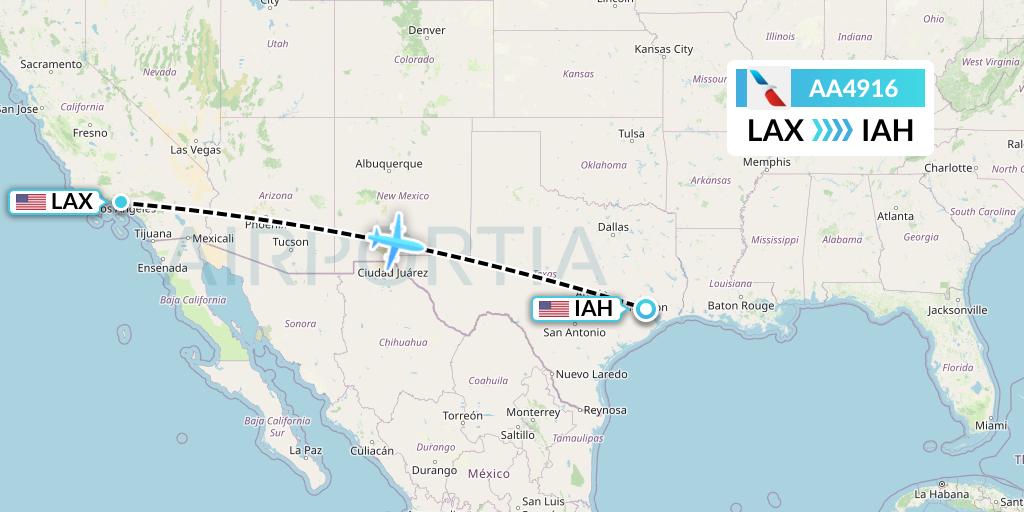 AA4916 American Airlines Flight Map: Los Angeles to Houston