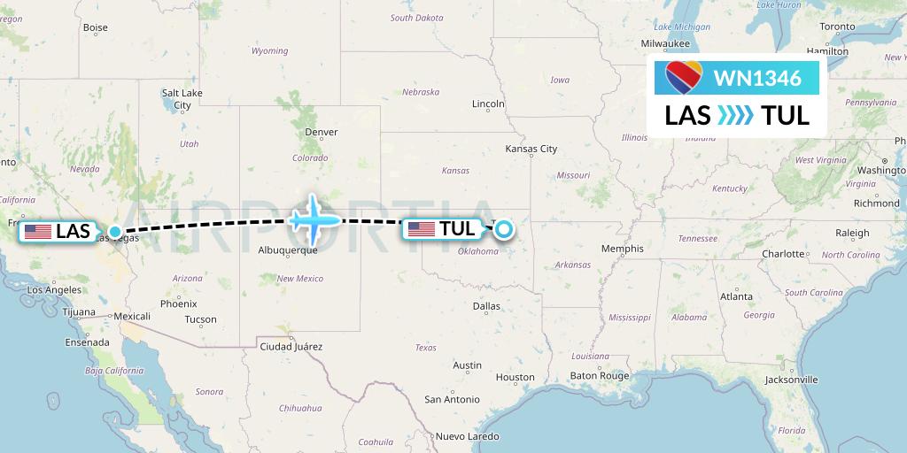 WN1346 Southwest Airlines Flight Map: Las Vegas to Tulsa