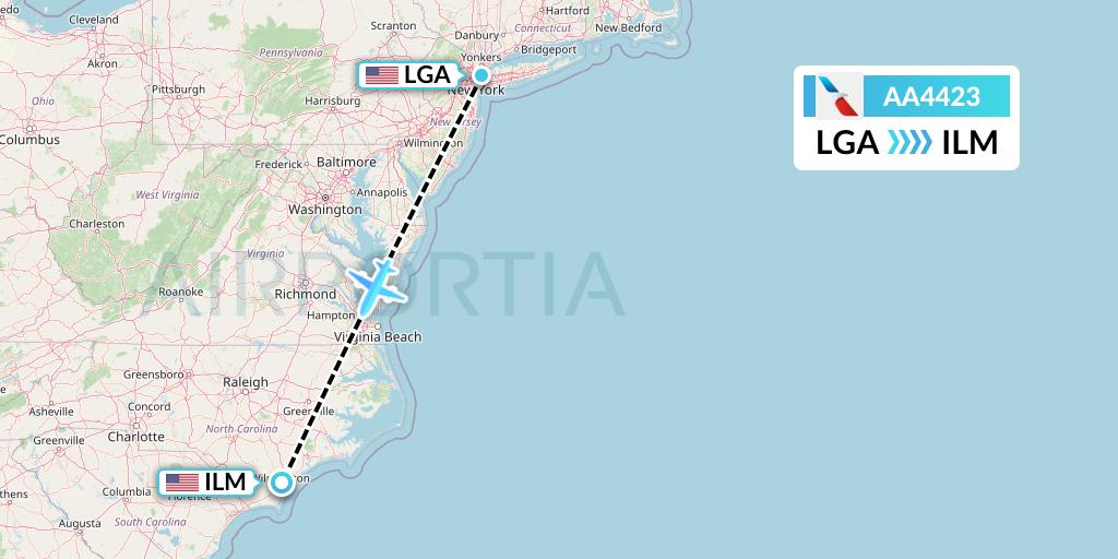 AA4423 American Airlines Flight Map: New York to Wilmington