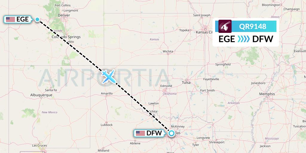 QR9148 Qatar Airways Flight Map: Eagle to Dallas