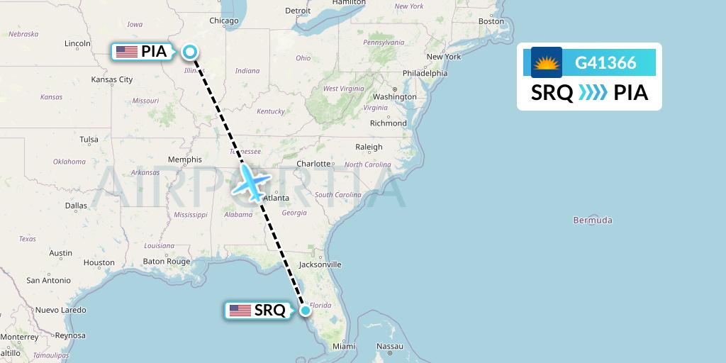 G41366 Allegiant Air Flight Map: Sarasota to Peoria
