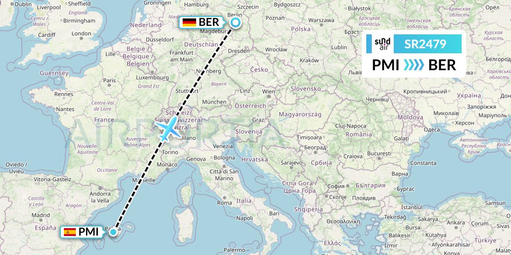 SR2479 SundAir Flight Map: Palma de Mallorca to Berlin