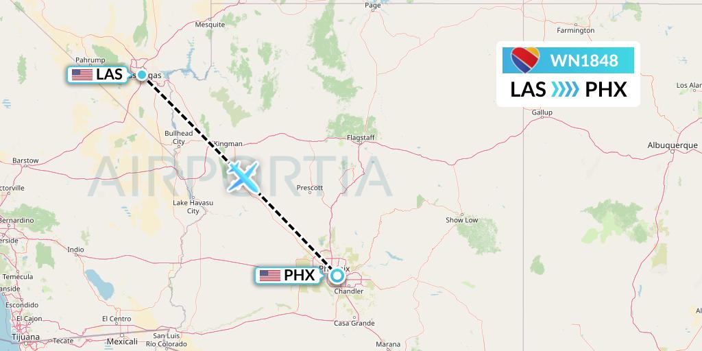 WN1848 Southwest Airlines Flight Map: Las Vegas to Phoenix